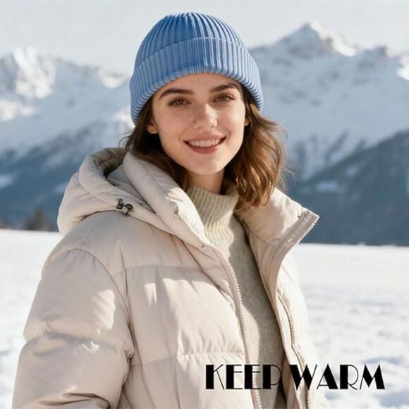 Knitted Cuffed Beanie Cap Unisex Soft Warm Winter Hat Skull Cap for Men Women - Picture 4 of 4